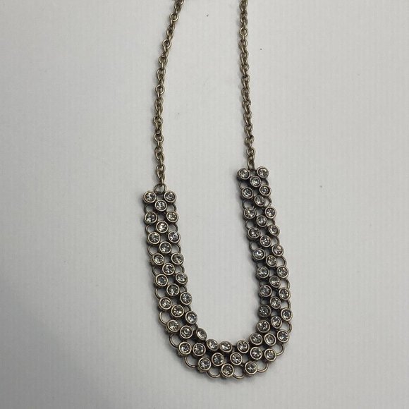 J.Crew Rhinestone Link Necklace 17" Gold tone Crystals collar Bib Cluster - Picture 9 of 9